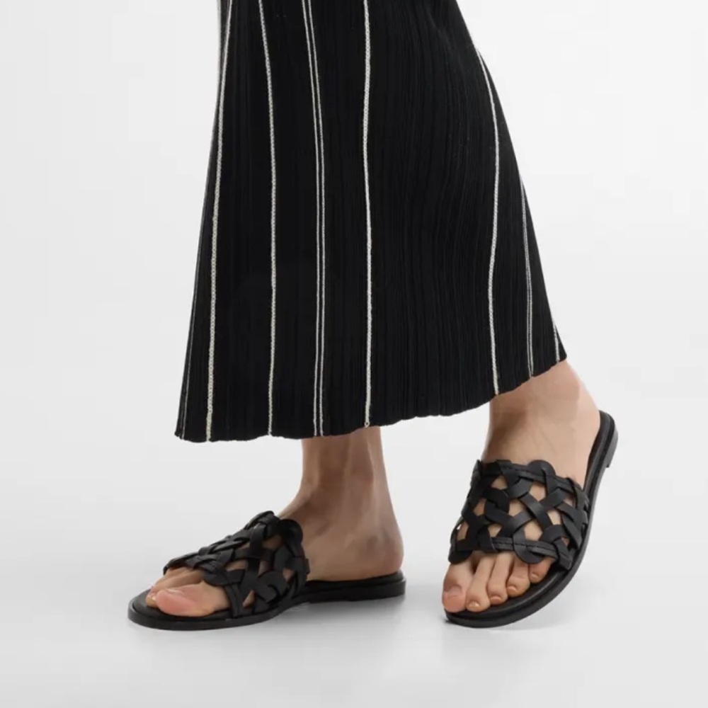 Gianvito Rossi Black Woven Leather Slide Sandals